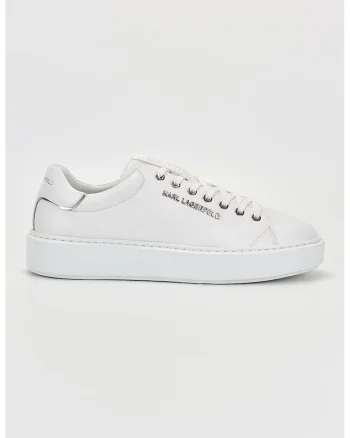 Pantofi sport de piele cu logo metalic, Alb