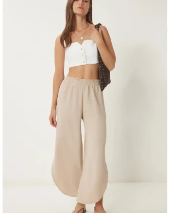Pantaloni dama, Happiness Istanbul, texturati, crem, poliester