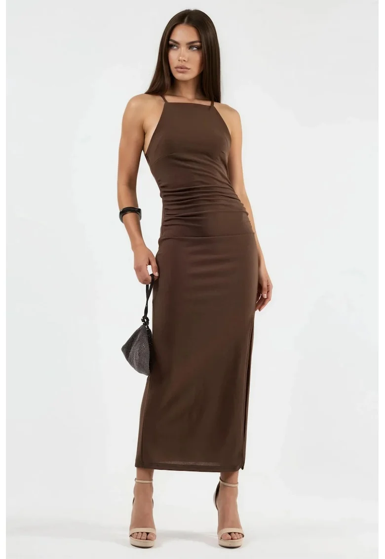 Rochie Maxi  eleganta, poliester/elastan, maro