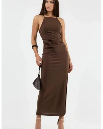 Rochie Maxi  eleganta, poliester/elastan, maro