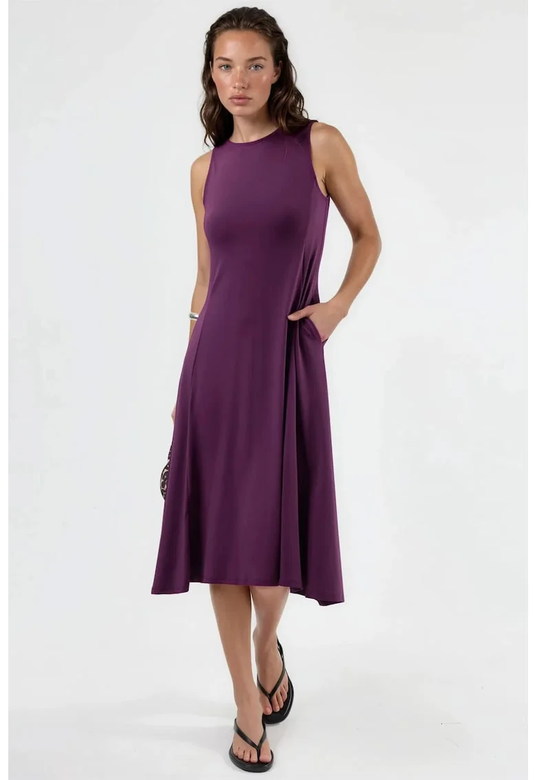 Rochie midi  cu buzunare, mov, poliester/elastan