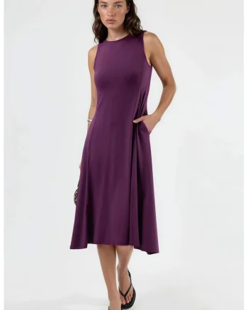 Rochie midi  cu buzunare, mov, poliester/elastan