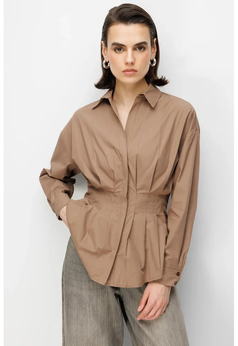 Camasi dama,  camasa poplin mulata, maneca lunga, maro mocha, bumbac