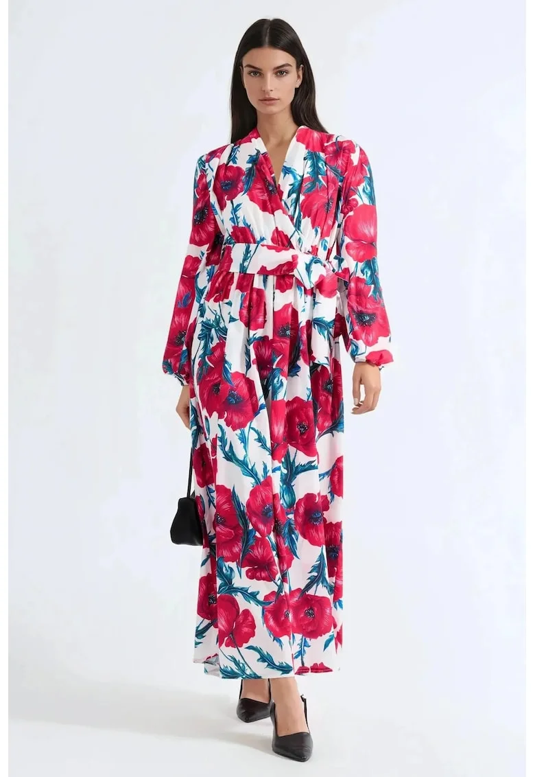 Rochie Maxi,  Floral, Multicolor, Poliester, Maneca lunga