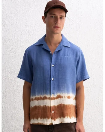 Camasa barbati,  cu maneca scurta, model Ombre, multicolor, bumbac