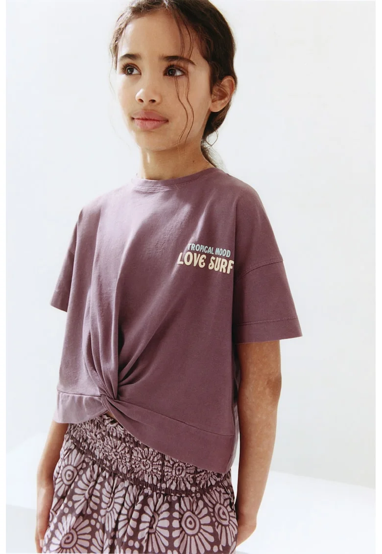 Tricou din bumbac cu design grafic, Violet prafuit