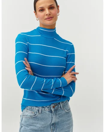 Bluza striata cu model in dungi, Alb/Albastru