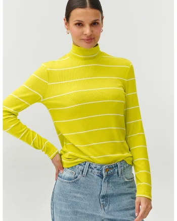 Bluza striata cu model in dungi, Alb/Galben