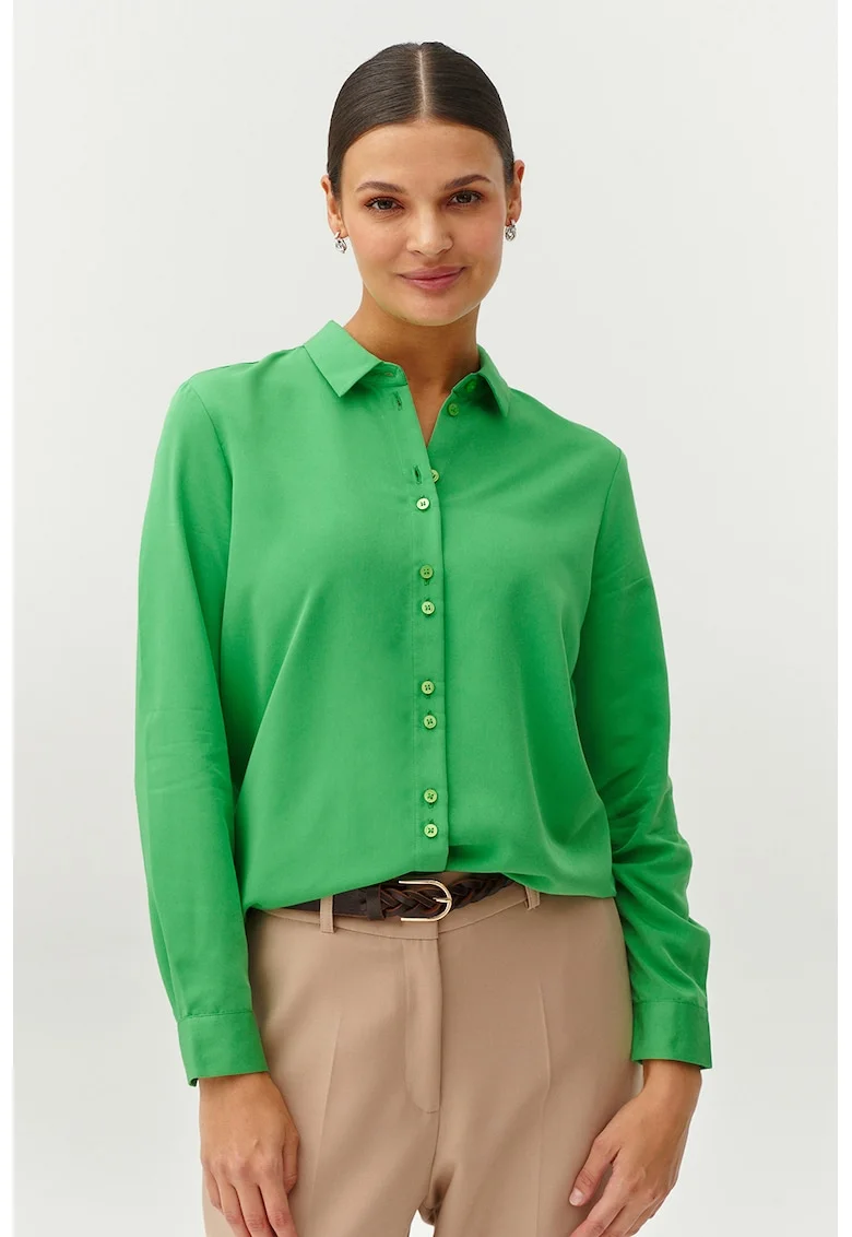 Camasa cu model uni si guler clasic, Verde