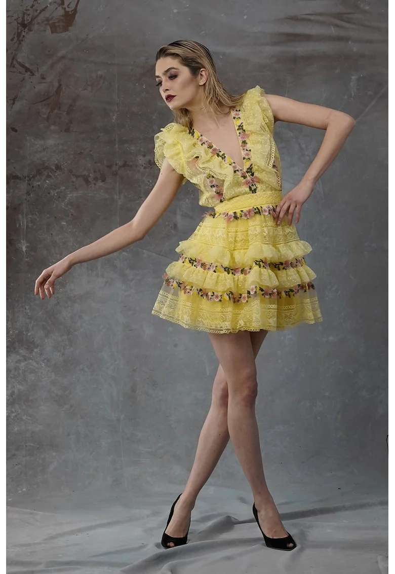 Rochie din tul cu detalii florale Lula, Galben