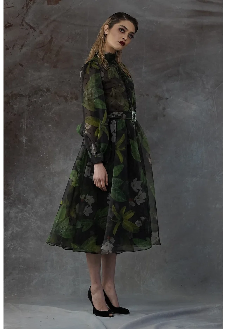 Rochie evazata cu maneci bufante Eivissa, Verde