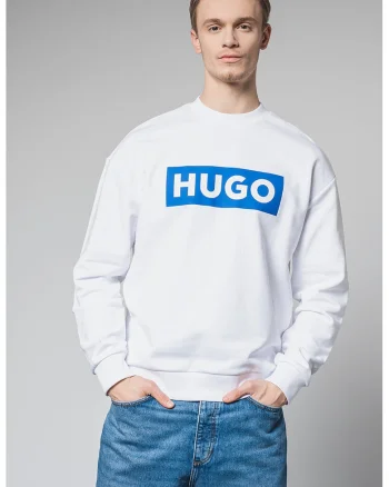 Bluza de trening cu decolteu la baza gatului si logo, Alb/Albastru royal