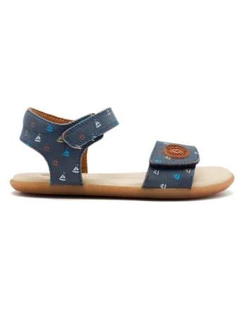 Sandale din piele cu inchidere velcro si model, Bleumarin