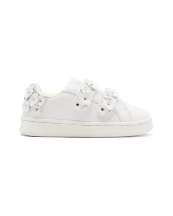 Pantofi sport cu inchidere velcro si aplicatii cu model floral, Alb