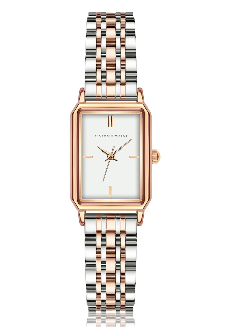 Ceas quartz cu detaliu logo, Argint/Auriu rose