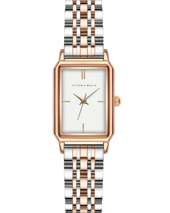 Ceas quartz cu detaliu logo, Argint/Auriu rose