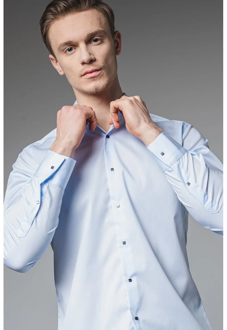 Camasa regular fit cu guler clasic, Albastru glaciar