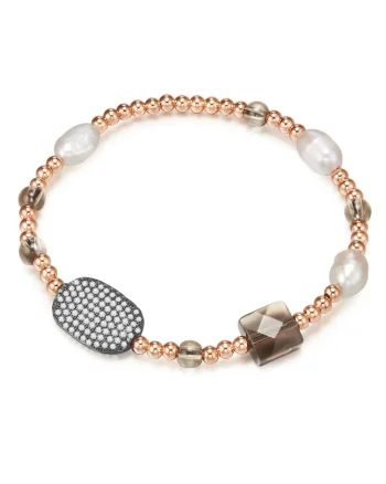 Bratara placata cu aur de 14K si decorata cu perle si zirconia, Auriu rose