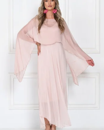 Capa dama din matase si vascoza tip kimono, croi fluid pentru layering, roz delicat