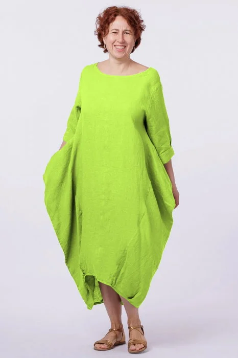Rochie lalea in colturi, din in, verde lime