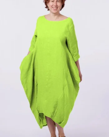 Rochie lalea in colturi, din in, verde lime