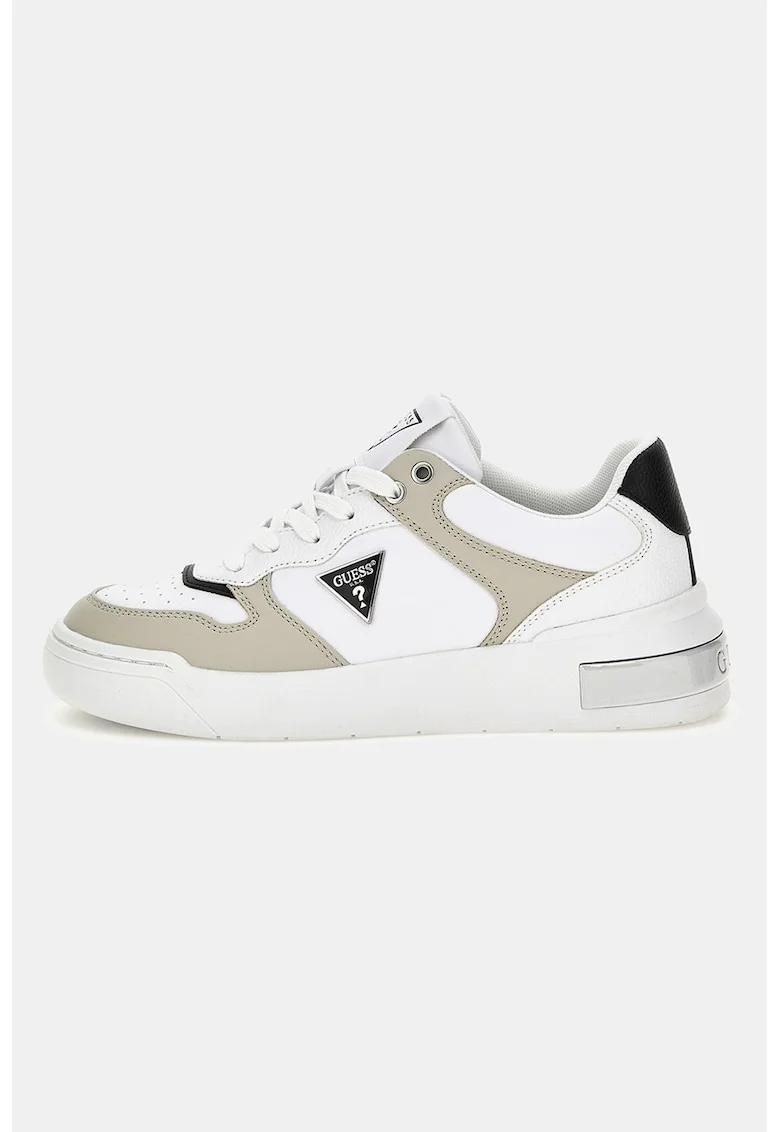 Pantofi sport de piele ecologica cu logo, Alb/Gri