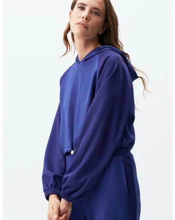 Hanorac crop cu maneci raglan, Bleumarin