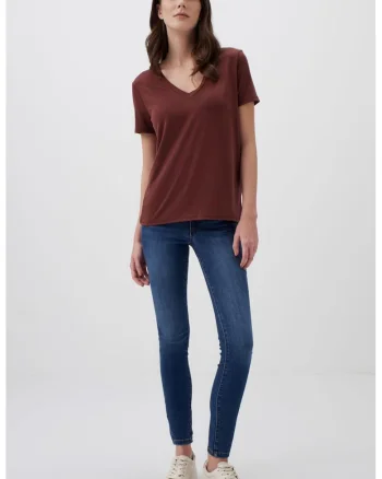 Tricou cu decolteu in V, Maro cognac