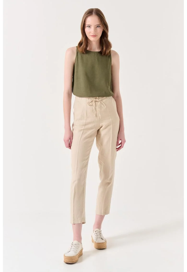 Pantaloni de in cu talie inalta, Bej deschis