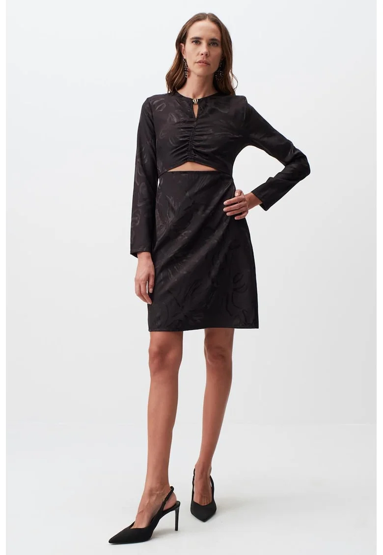 Rochie de satin cu decupaj frontal, Negru stins