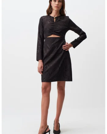 Rochie de satin cu decupaj frontal, Negru stins