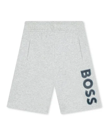 Pantaloni scurti cu imprimeu logo si buzunare laterale, Gri deschis melange