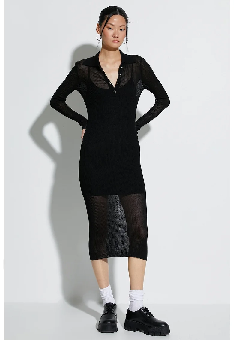 Rochie midi cu aspect semitransparent, Negru