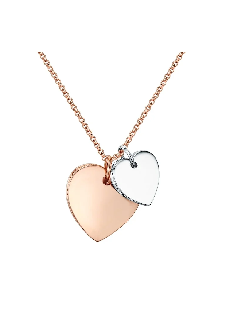 Colier placat cu aur rose de 14K si argint si decoarat cu pandantive inima, Auriu rose