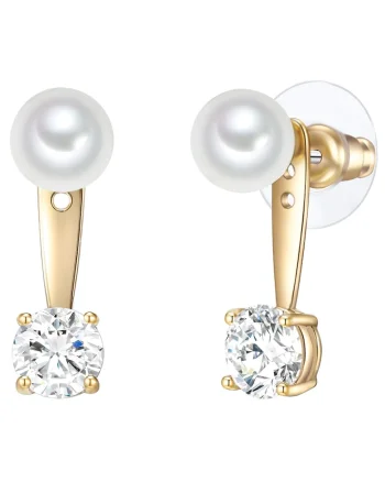 Cercei placati cu aur de 14K si decorati cu cristale si perle, Auriu