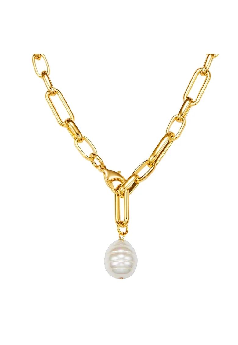Colier placat cu aur de 14K si decorat cu perla, Auriu