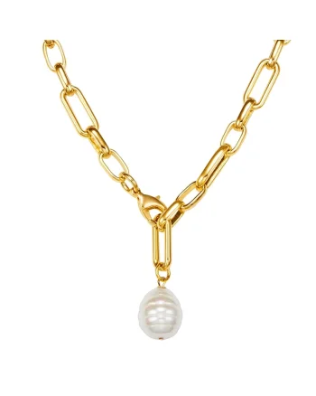 Colier placat cu aur de 14K si decorat cu perla, Auriu