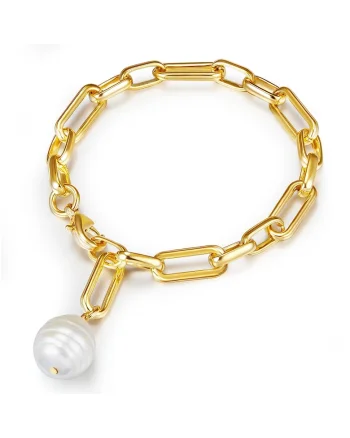 Bratara placata cu aur de 14K si decorata cu perla, Auriu