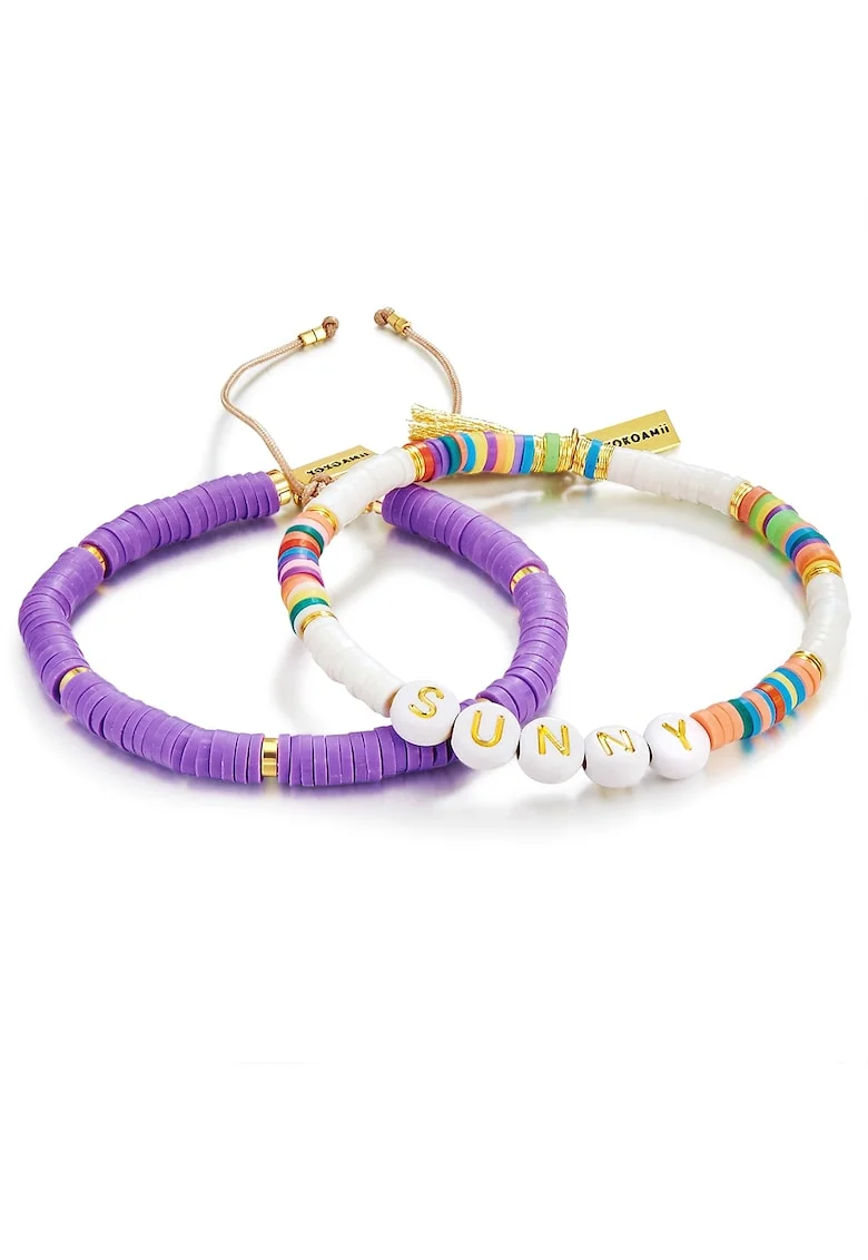 Set de bratari ajustabile cu elemente de aur de 14K filat - 2 piese, Violet