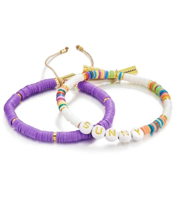 Set de bratari ajustabile cu elemente de aur de 14K filat - 2 piese, Violet