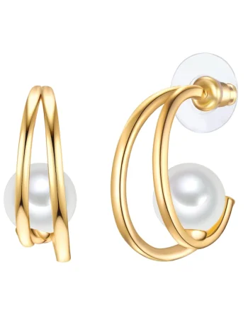 Cercei semirotunzi, de aur de 14K filat, cu perle, Auriu