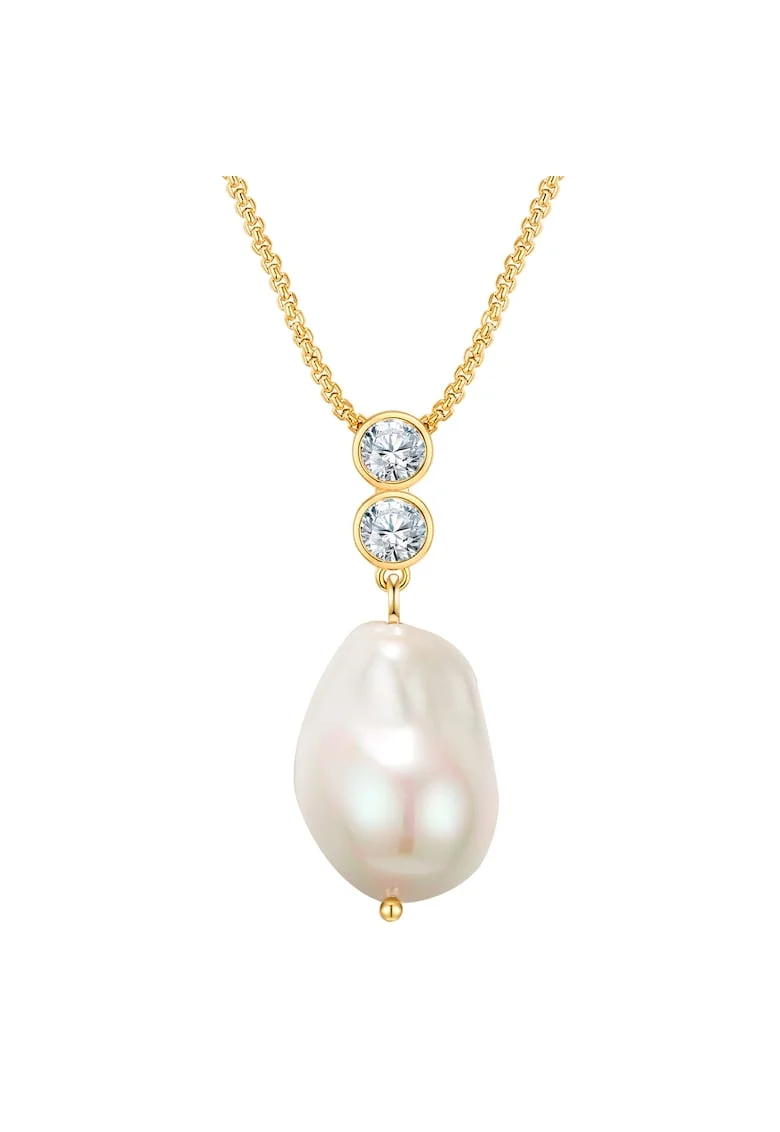 Colier de aur de 14K filat, cu zirconia si perle, Auriu