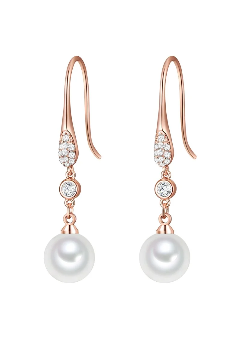 Yokoamii, Cercei placati cu aur de 14K si decorati cu perle, Auriu rose