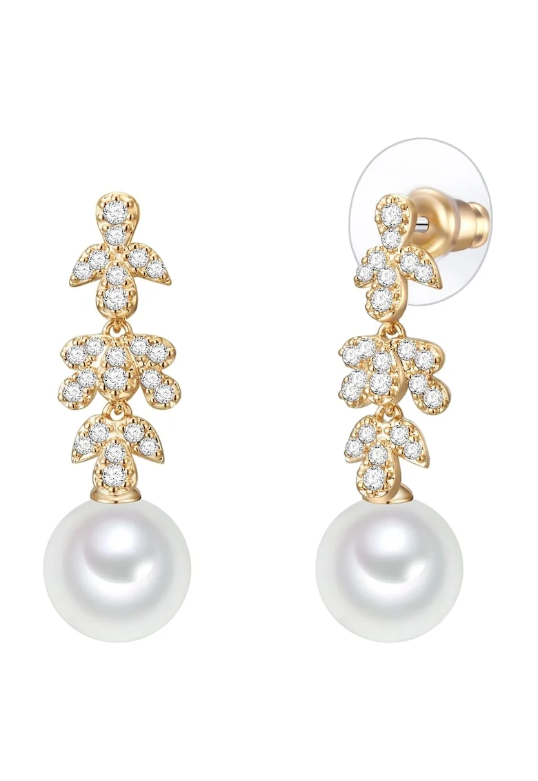 Cercei placati cu aur de 14K si decorati cu perle, Auriu