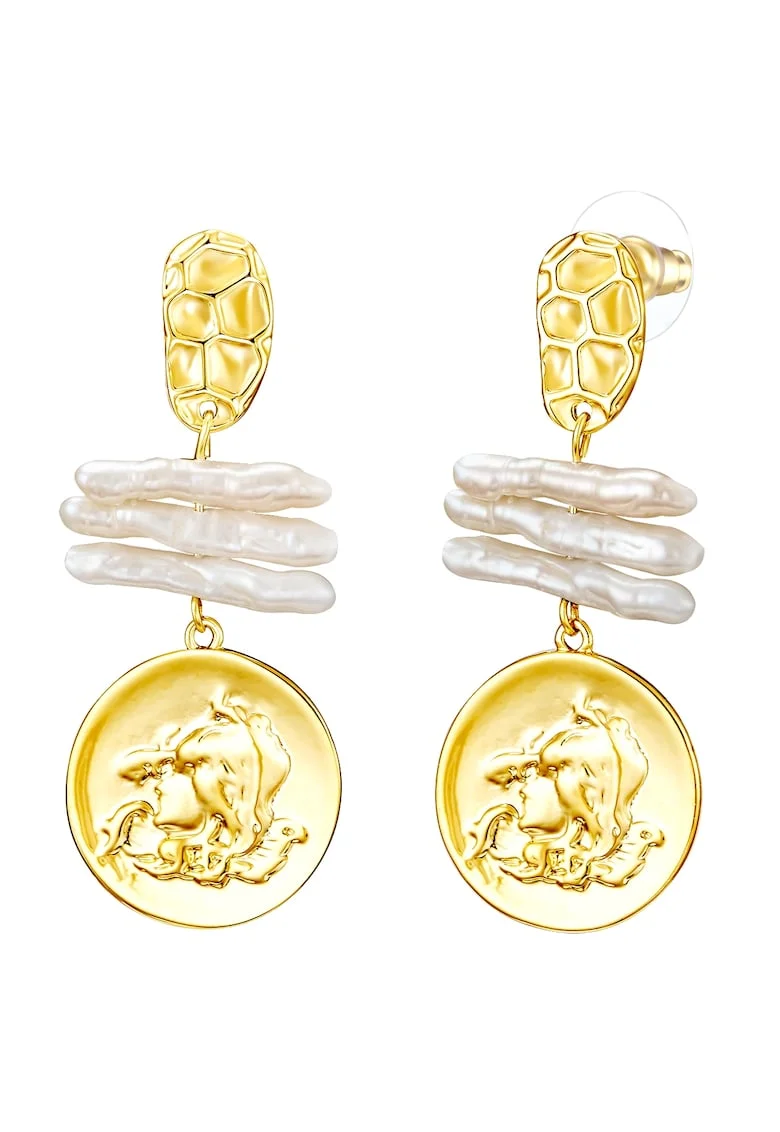 Cercei drop placati cu aur de 14K, Auriu