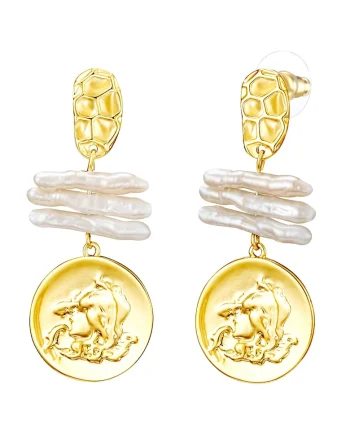 Cercei drop placati cu aur de 14K, Auriu