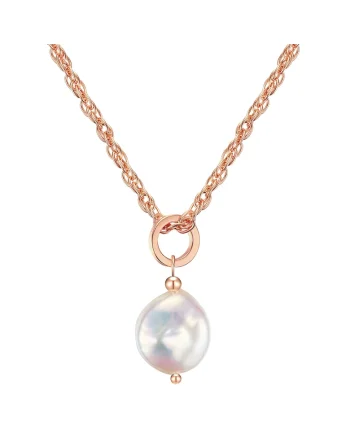 Colier de aur de 14K filat, cu pandantiv cu perla, Auriu rose