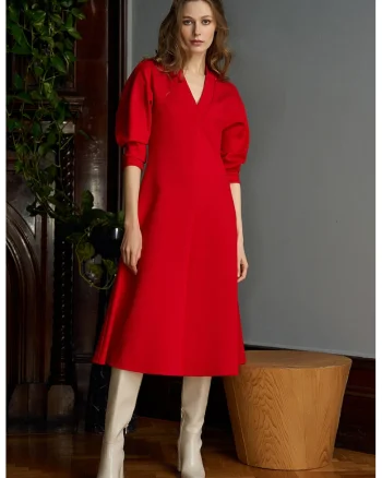 Rochie midi cu decolteu in V Scarlet, Rosu