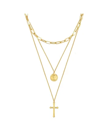 Colier cu siraguri multiple placat cu aur de 14K 22491, Auriu