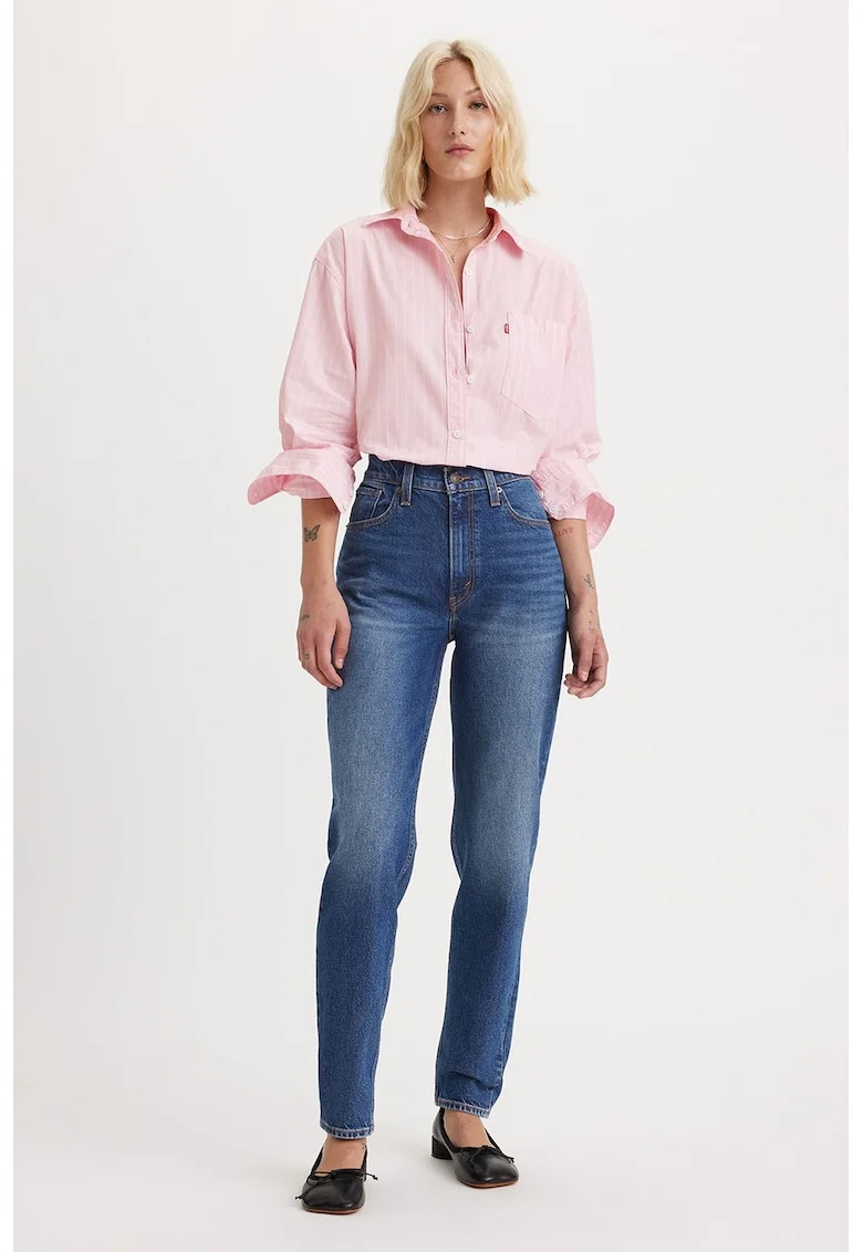 Blugi mom fit cu talie inalta 80's, Albastru indigo/Bleumarin